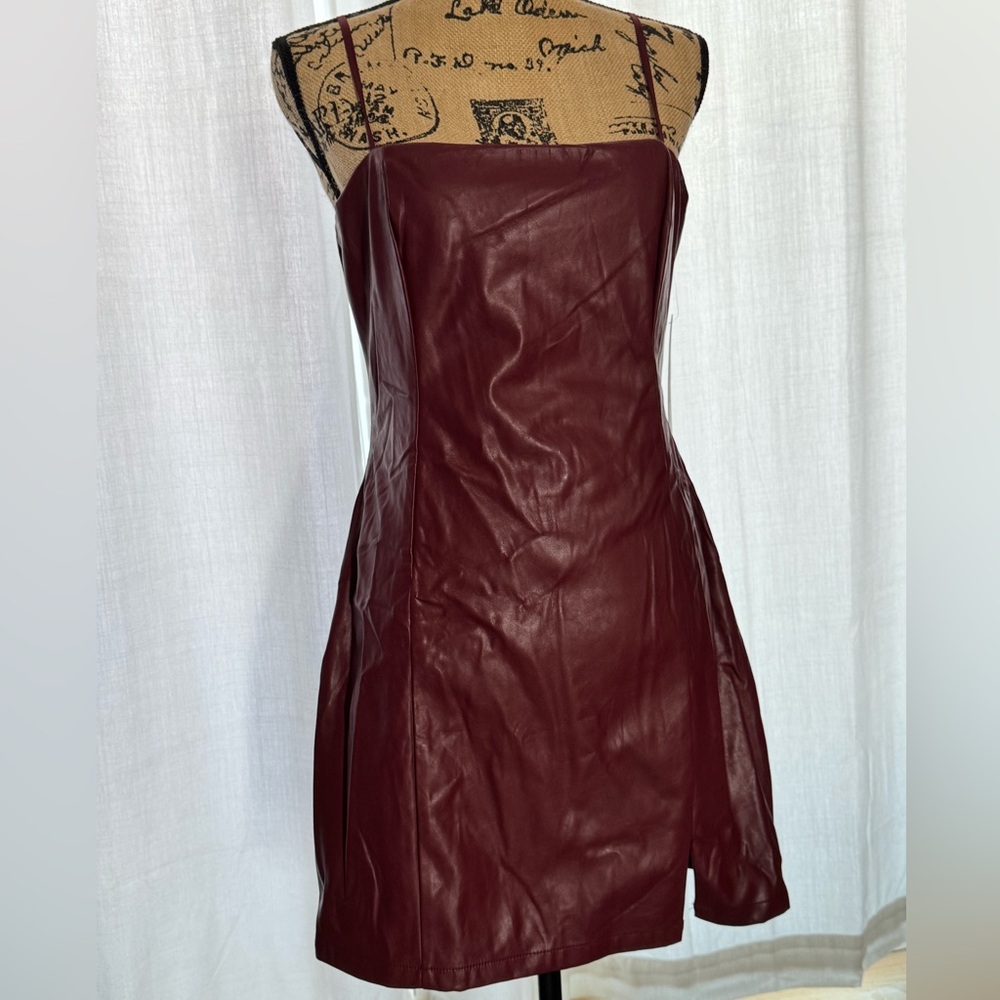 NWT Chic Burgundy Faux Leather Dress